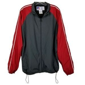 Russell Windbreaker Water Resistant Finish Full Zip Red Gray Men's Size Large